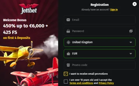 Jettbet Casino Registration